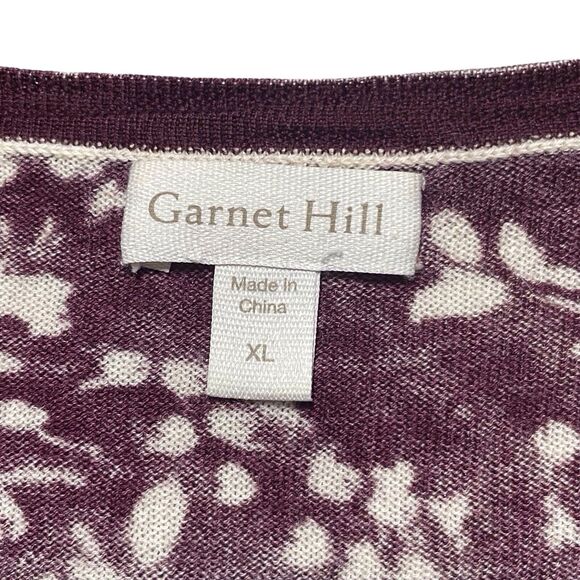 GARNET HILL Signature Eco Merino Wool Cardigan Sweater Size XL Floral Red White - Picture 3 of 16